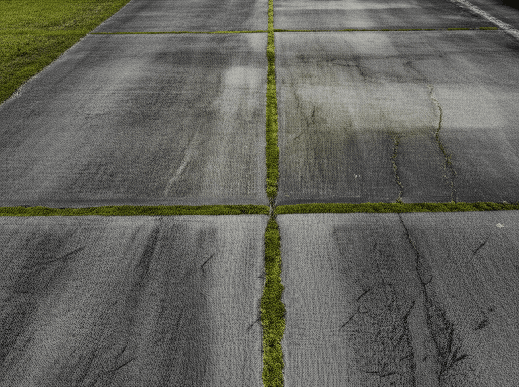 Dirty driveway before cleaning