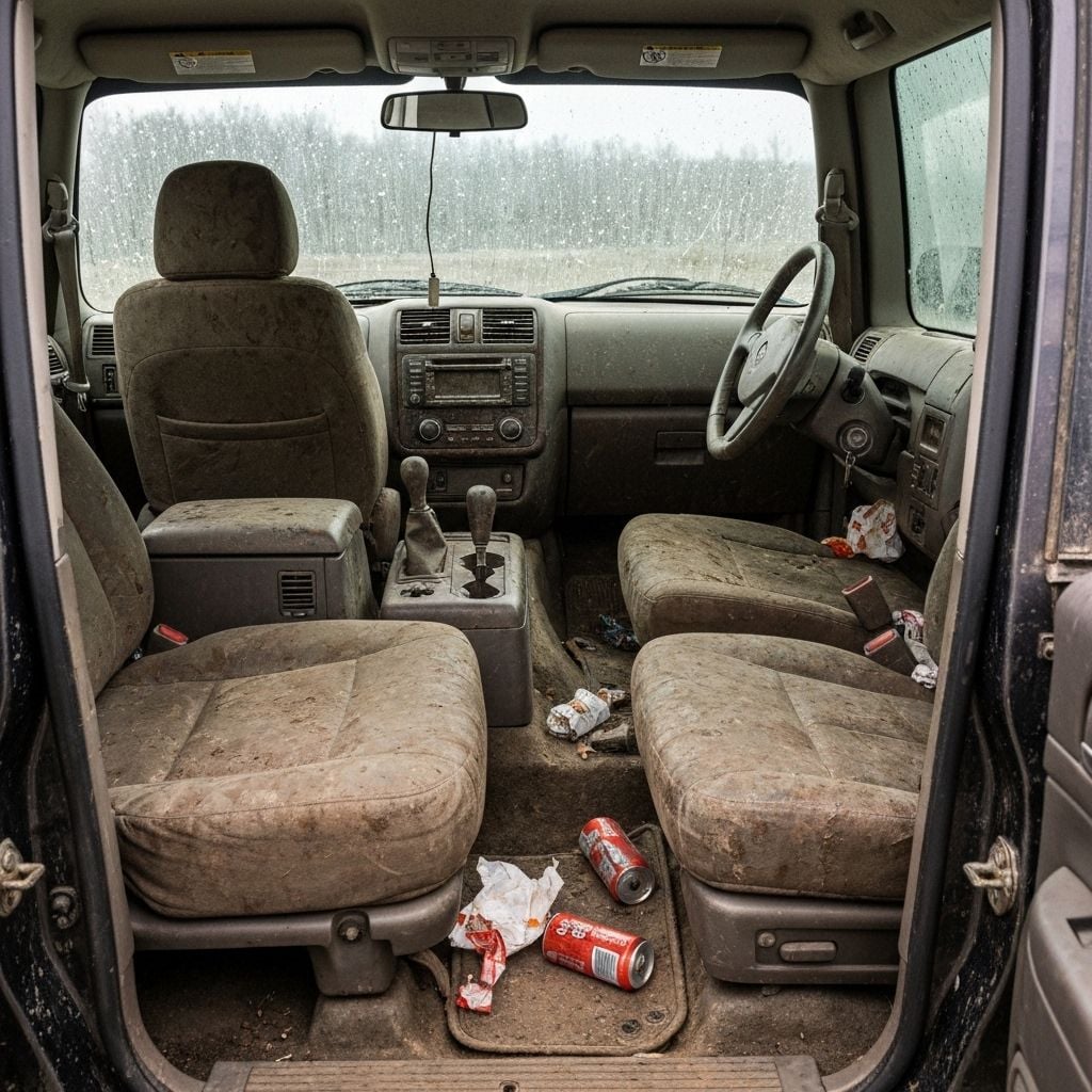 Dirty SUV interior before cleaning